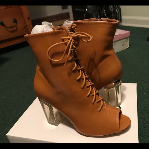 Brown peep-toe booties - Picture 2 of 2